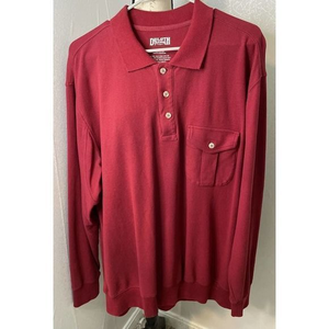 Duluth Trading Co Mens Red Cotton Long Sleeve Pocket Polo Shirt‎ Size L